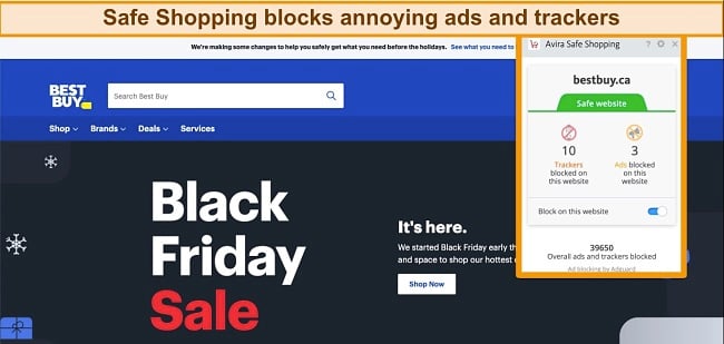 I was impressed to see that Safe Shopping blocks trackers and ads even from trusted retailers like Best Buy