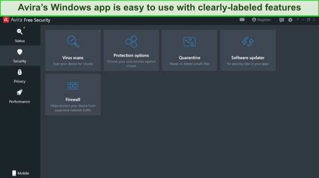 Screenshot of Avira PC app interface