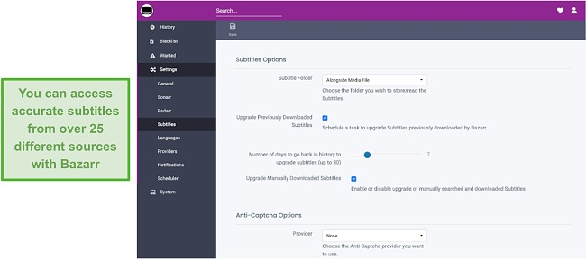 Screenshot of Bazarr plugin for Plex.