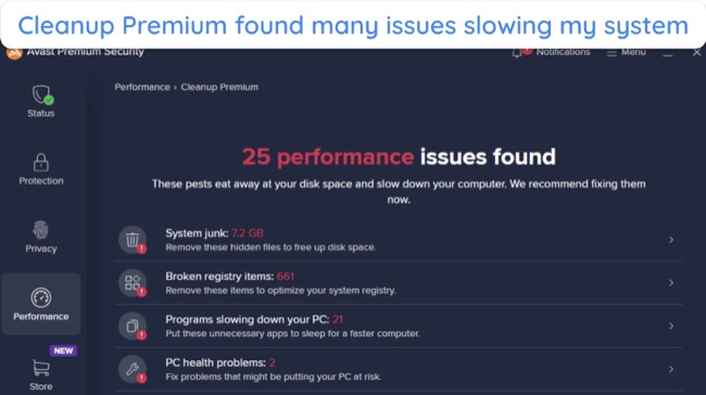 Screenshot of the results of Avast's Cleanup Premium scan