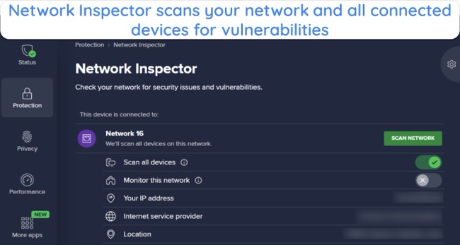 Screenshot of the Network Inspector feature in Avast