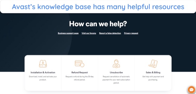 Screenshot of Avast's online knowledge base
