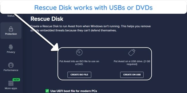 Screenshot of the Rescue Disk feature in Avast
