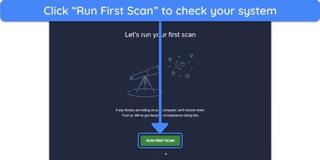 Screenshot showing how to start a scan after installing Avast