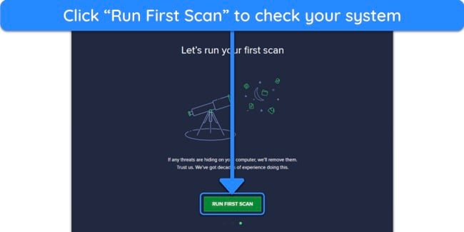 Screenshot showing how to start a scan after installing Avast