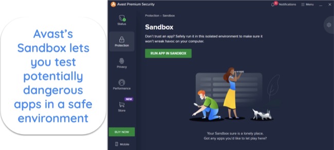 Screenshot showing the Sandbox feature in Avast
