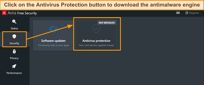 Screenshot of Avira's security tab