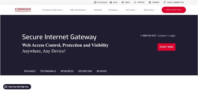 Screenshot of Comodo Secure web page.