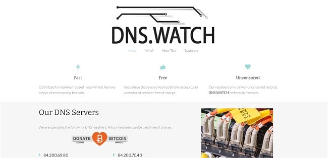 Screenshot of DNS.Watch web page.