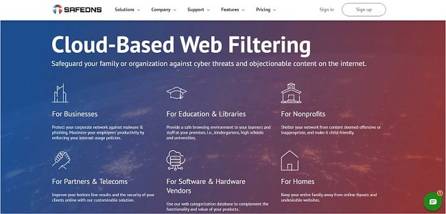 Screenshot of SafeDNS web page.