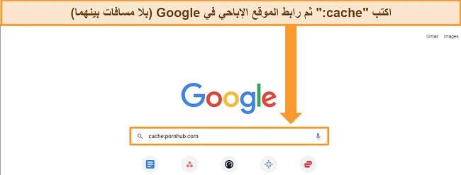 لقطة شاشة لصفحة Google الرئيسية توضح كيفية العثور على النسخة المخبأة من موقع ويب