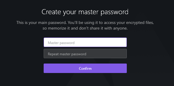 Create Master Password NordLocker