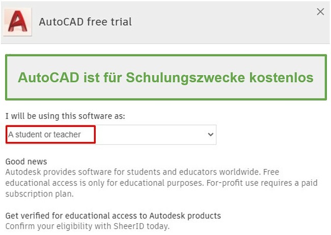 AutoCAD ist für Bildungszwecke kostenlos