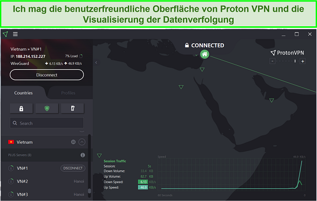 Screenshot der Benutzeroberfl&auml;che von ProtonVPN