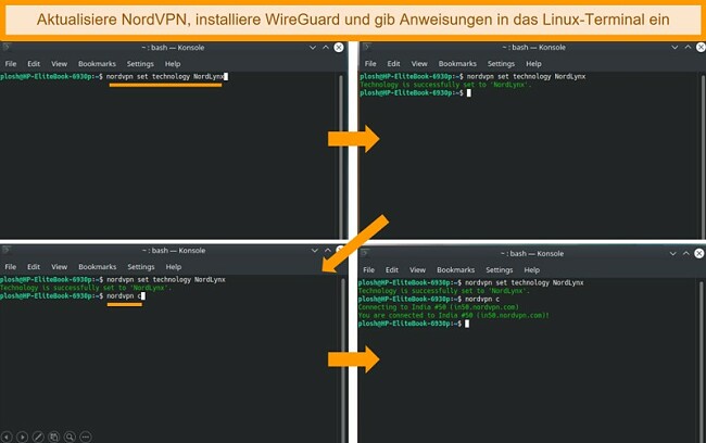 Screenshot der Einstellungen der NordVPN Linux-App und des VPN-Protokolls