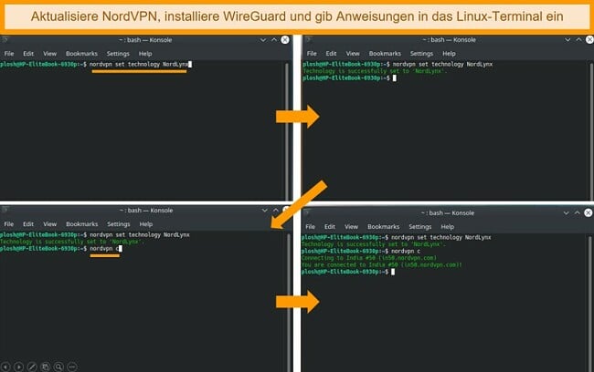 Screenshot der Einstellungen der NordVPN Linux-App und des VPN-Protokolls