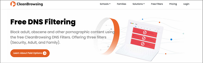 Screenshot of CleanBrowsing free public DNS landing page