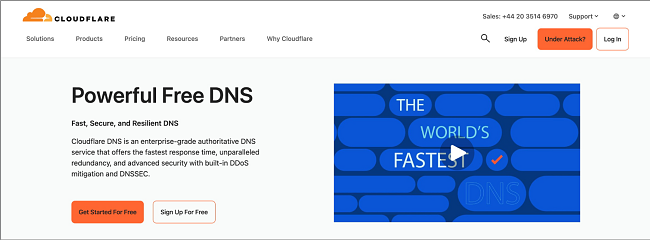 Captura de tela da página inicial do Cloudflare free public DNS