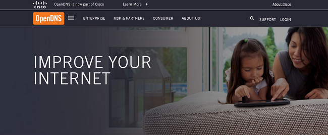Screenshot of OpenDNS free public DNS landing page