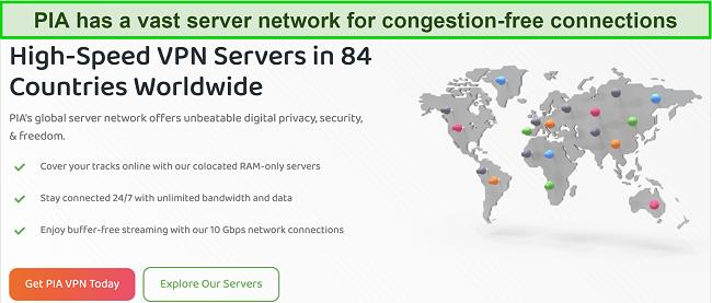 Screenshot showing PIA's server coverage map