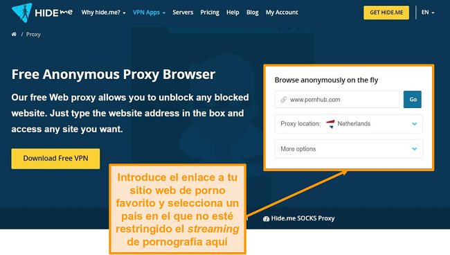 Captura de pantalla del servicio proxy gratuito de Hide.me