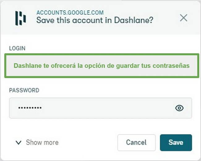 Dashlane le pregunta si desea almacenar nombres de usuario y contraseñas