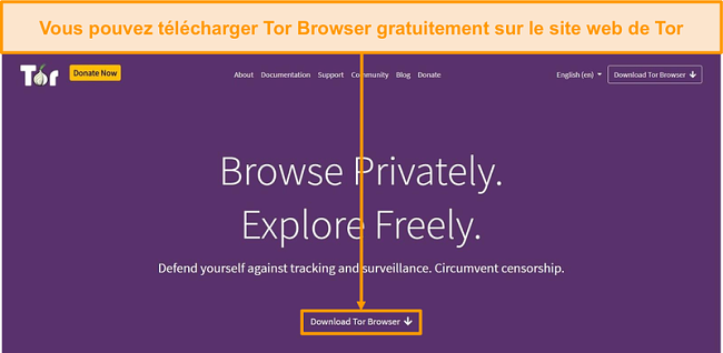 Capture d'écran du site officiel de Tor