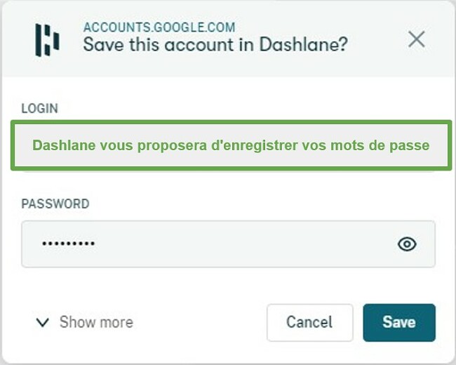 Dashlane vous demande si vous souhaitez stocker les noms d'utilisateur et les mots de passe