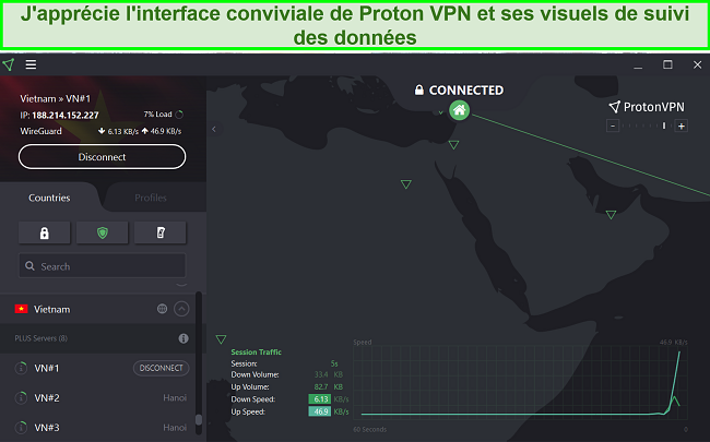 Screenshot of ProtonVPN's user interface