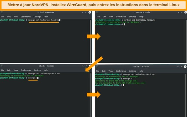 Capture d'écran de l'application Linux NordVPN et des paramètres du protocole VPN