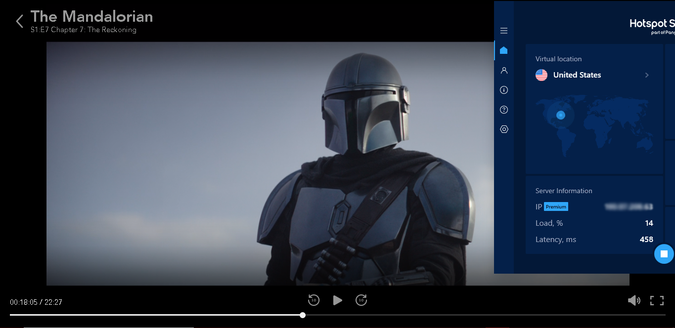 ภาพหน้าจอของฮอตสปอตโล่สตรีมมิ่ง Mandalorian บน Disney Plus