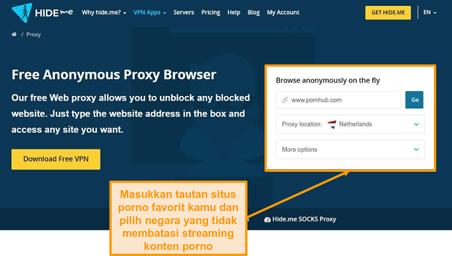 Tangkapan layar dari layanan proxy gratis Hide.me