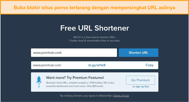 Tangkapan layar dari URL Shortener