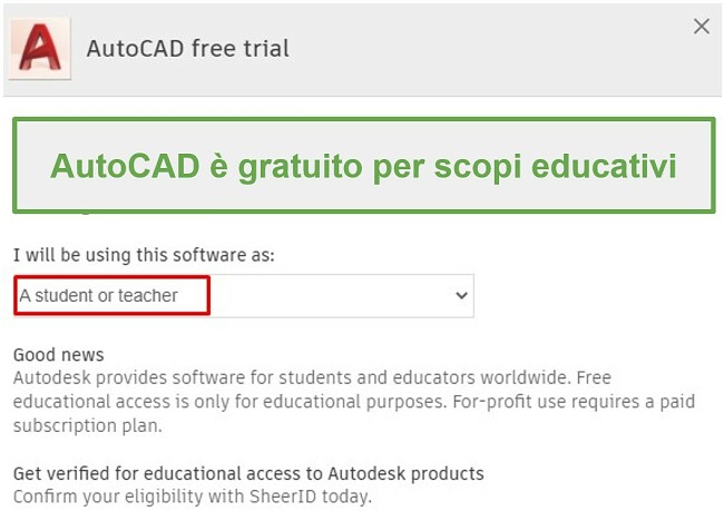 AutoCAD è gratuito per scopi didattici