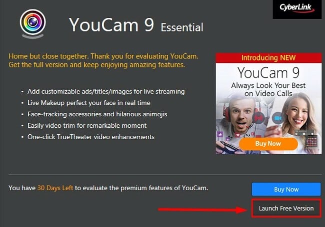 Launch free version of YouCam