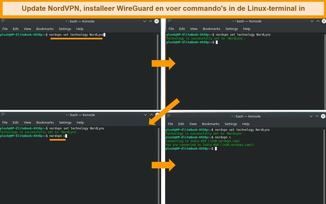 Screenshot van NordVPN Linux-app en VPN-protocolinstellingen