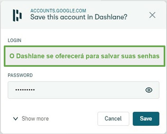 O Dashlane pergunta se você deseja armazenar nomes de usuário e senhas