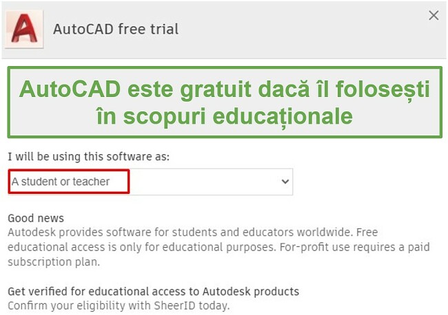 AutoCAD este gratuit în scopuri educaționale