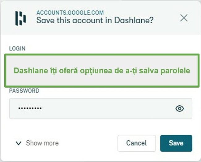 Dashlane vă întreabă dacă doriți să stocați nume de utilizator și parole