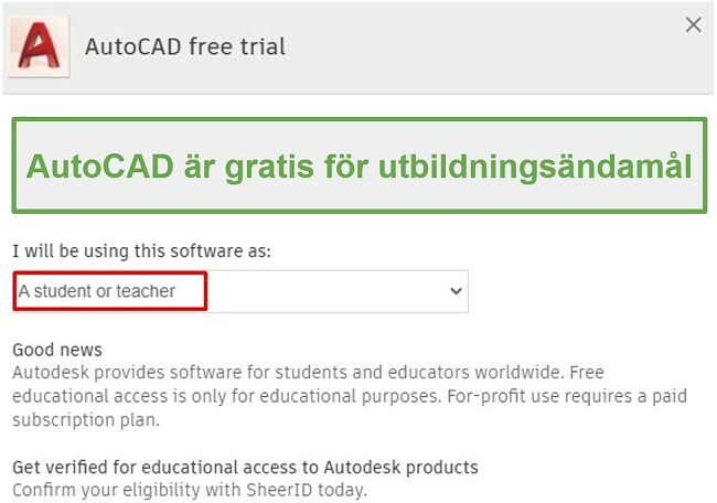 AutoCAD är gratis för utbildningsändamål