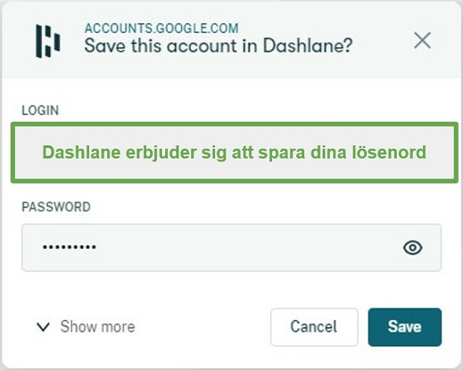 Dashlane frågar om du vill lagra användarnamn och lösenord