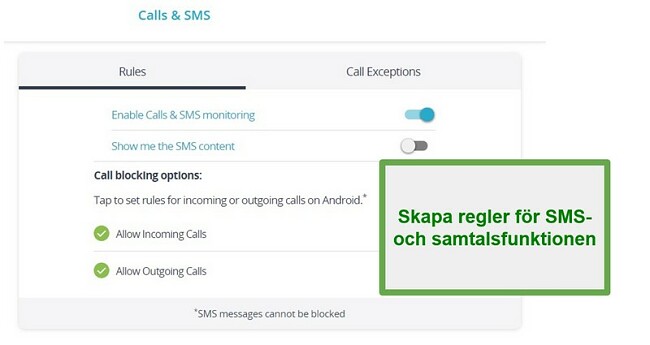 Qustodio-samtal och SMS-övervakning