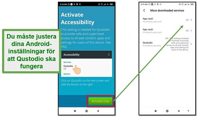 Qustodio Android-inställningar