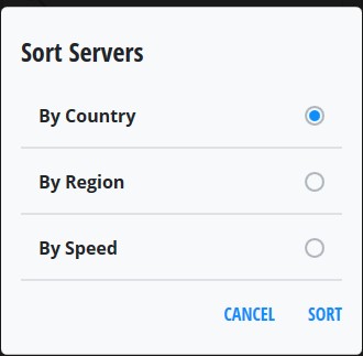 Sort VyprVPN servers