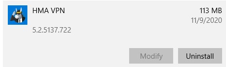 Uninstall HMA