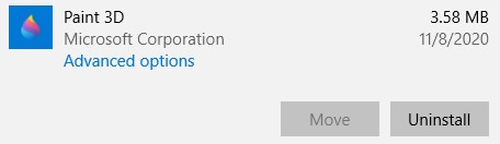 Uninstall Paint 3D