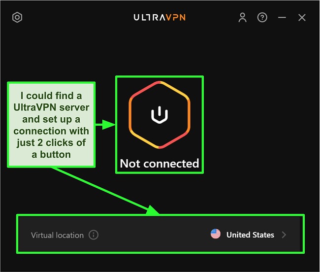 Screenshot of UltraVPN app interface