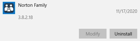 uninstall Norton Family