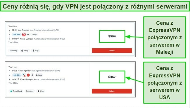 Bilet AirAsia był prawie 100 $ tańszy, kiedy ExpressVPN był połączony z serwerem w USA