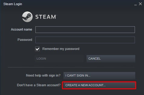 Crea nuovo account Steam